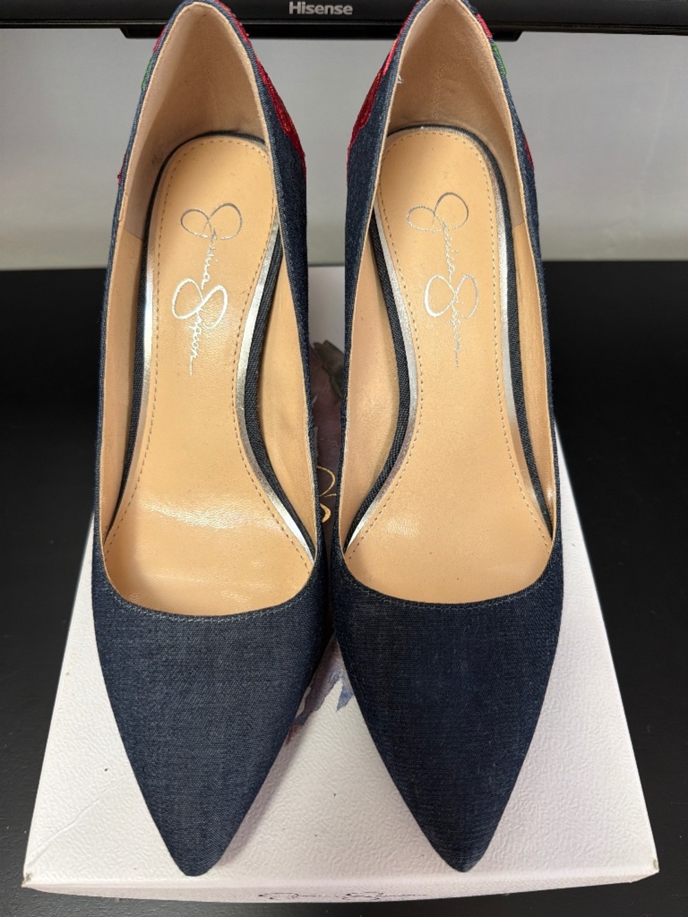 Jessica Simpson Lannah Denim Blue Pointed Toe Pumps Size 8M